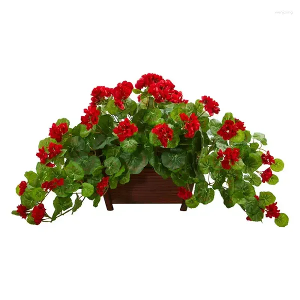 Flores decorativas Red Gerânio Planta plástica artificial em plantador