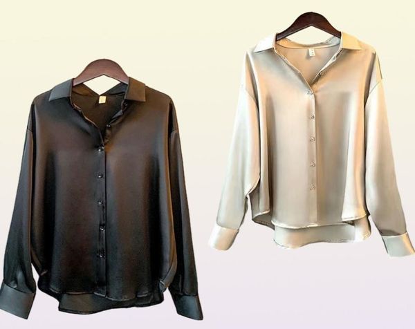 Весна 2021 Женская одежда Шелковые рубашки винтажные блузки с длинным рукавом с длинным рукавом плюс по размеру женская заливка1230350
