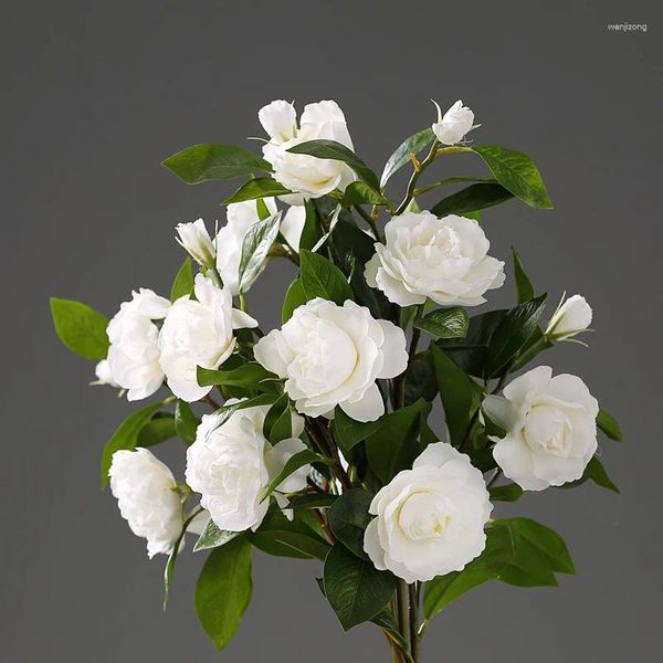 Flores decorativas 5pcs simulação europeia simulação gardenia flor sala decoração