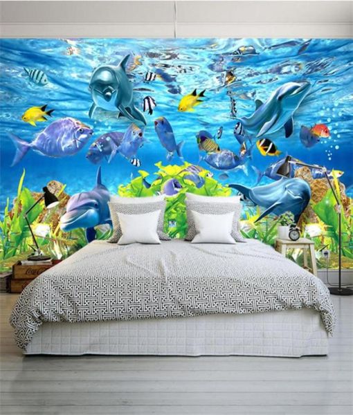 Carta da parati personalizzata 3D Underwater World Marine Fish Mural Room TV Sfondo Aquarium Wallpaper Mural777031726144077