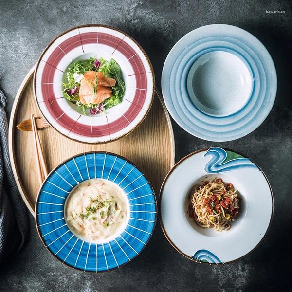 Tigelas sopa de cerâmica de macarrão doméstico japonês com salada de salada de cozinha de mesa de mesa de mesa de microondas Bakware Placas Dinner Dinner