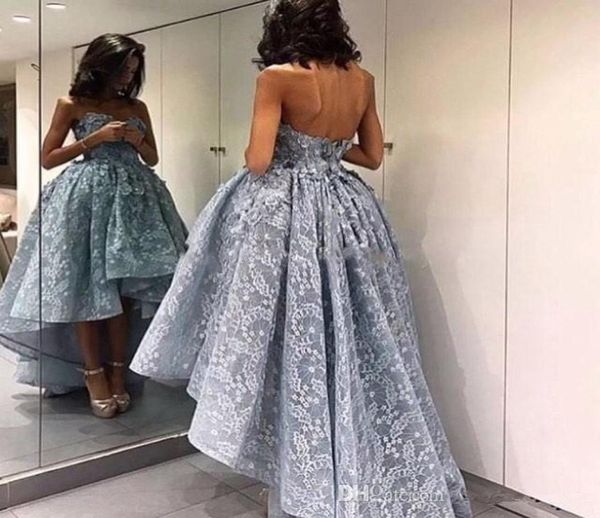 2023 novos vestidos de baile de baixo prateados com alta festa de festas de noite vintage sem costas com apliques de renda 3D vestidos de fiesta3264018