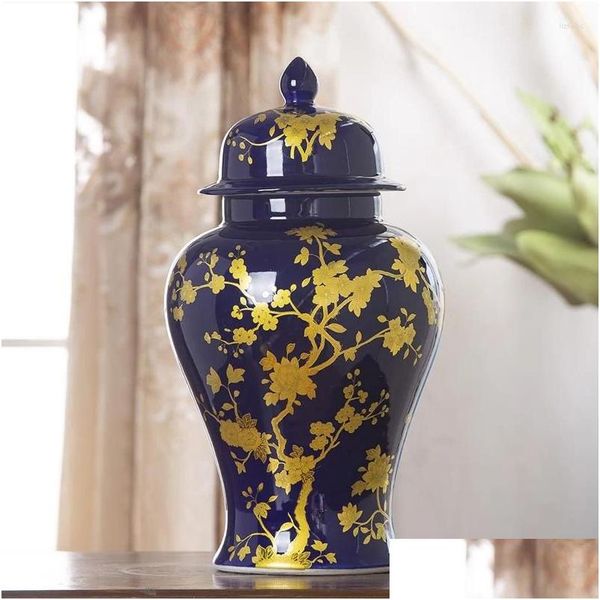Bottiglie barattoli in stile europeo decorazione del vaso ceramico soggiorno porcellana barattolo di zenzero el blu colore blu con modello di fiore tempio goccia dhr0n