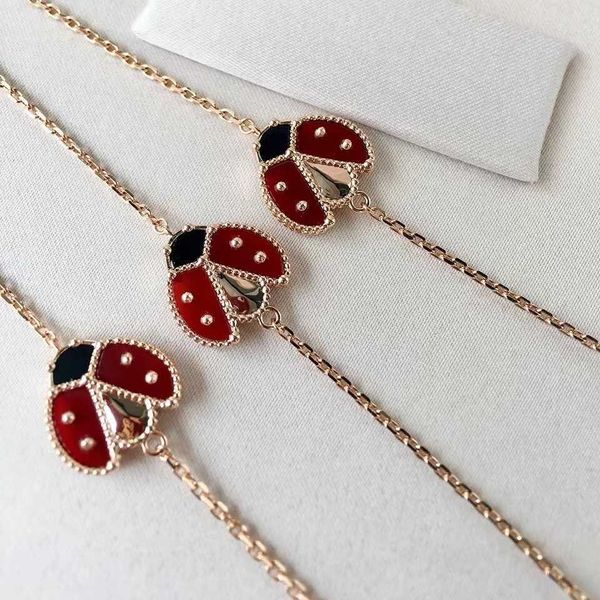 Tasarımcı 925 STERLING Silver Van Ladybug Bilezik 18K Gül Altın Kırmızı Agate Fritillaria Yayılan Kanatlar Yüksek Baskı