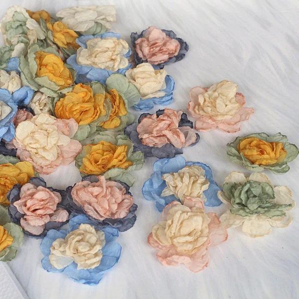 Dekorative Blumen 10pcs 4 cm handgefertigt Doppelfarben kleine Chiffon Stoffblume für DIY Headwear Accessoires Hochzeitskleider Kleidungskleidung Dekor
