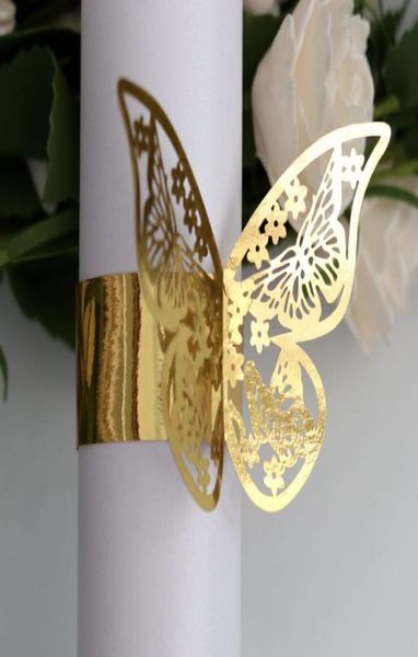 Serviettenringe 50pcs Butterfly Ring Laser Cut Paperhalter Handtuch EL Geburtstag Hochzeit Weihnachtsfeier Tisch Dekoration5895340