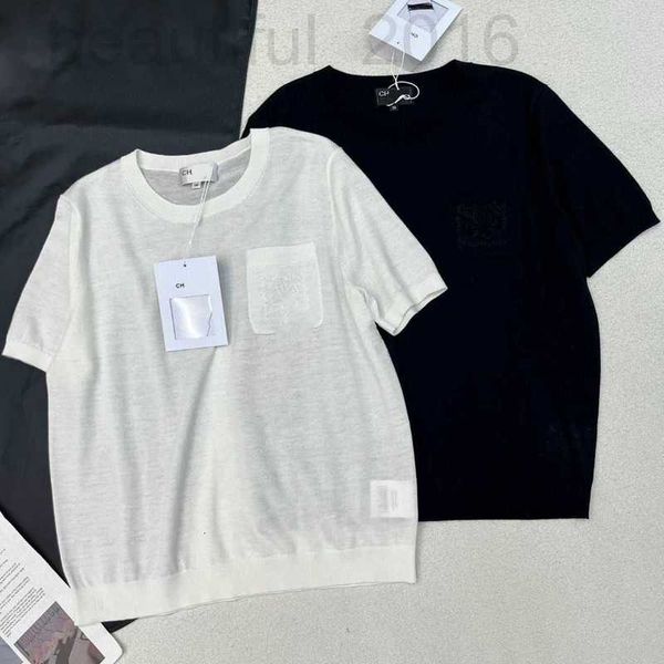 Damen-T-Shirt-Designer der frühen Frühling Neue CH Minimalist Casual Style, hautfreundliche und atmungsaktive, bestickte, feste Farbe, zurückhaltende Nische, schlanker Strick kurz Ärmel UV1