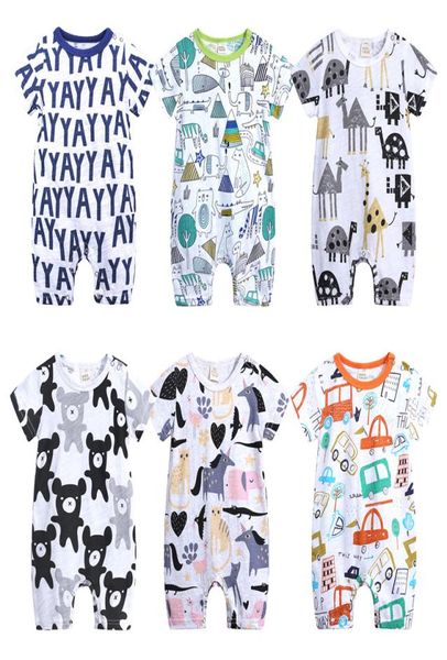 Jungen Jungen Overalls Cartoon 6 Designs Sommer Kurzarm Cartoon Tierbrief gedruckt Rompers Clodh Girls Playfit 018m3779154