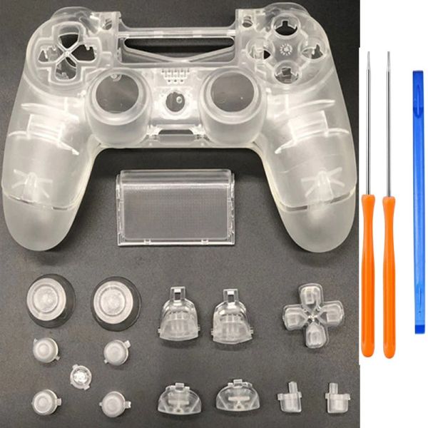 Sony PS4 Pro JDS040 JDM 040 Kontrolör için Kılıflar Şeffaf Ön Mahkem Kabuğu Temiz Kılıf Açık Kılıf Kapak Yüz Plakası R1 L1 R2 L2 Düğmeleri