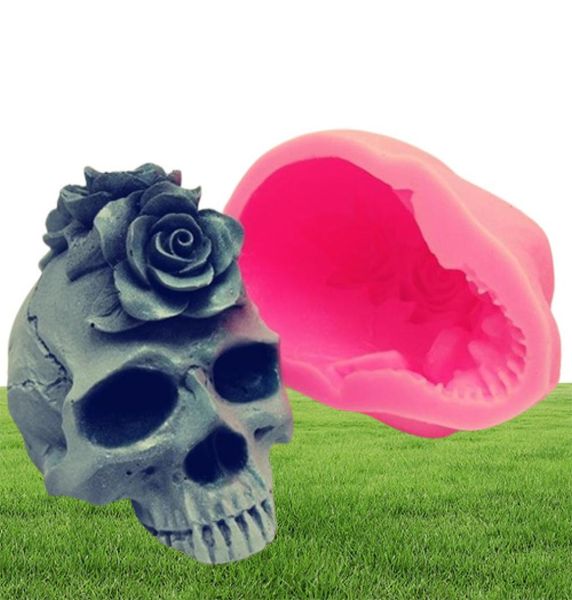3D Rose Skull Silicone Stampo Fardant Cake Resina Intonaca Candela cioccolato Candy T2007038433185