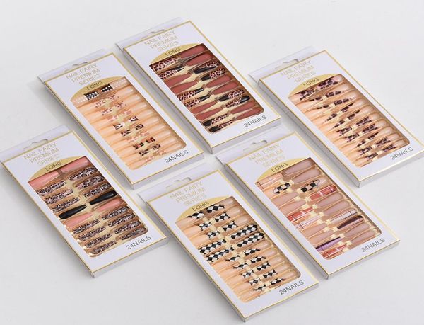 24 pcsbox multicolore lunghi falsi chiodi a spillo press su leopardo unghie finte indossabili decorazioni per copertina completa art8677910