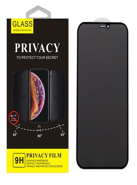 Protetor de tela de telefone de vidro temperado Antispy temperado para iPhone 13 12 11 Pro Max XR XS x 8 7 Plus 9H 9D com placa de fundo Retail1059274