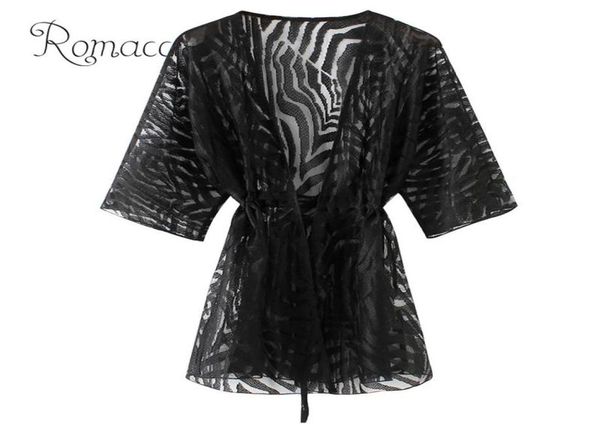 Romacci semi -trasparente tuniche per spiaggia nuove donne kimono cardigan solido frontale aperto boho sciometto sciolto di bikini spiaggia copri black4581376