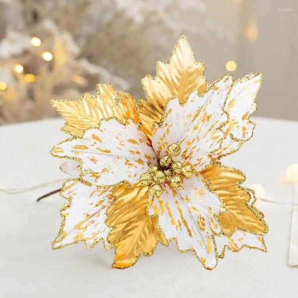 Dekorative Blumen Golden Weihnachtsblume Indoor Outdoor Decor Realistic Design Fade-resistente künstliche Weihnachtsgefühle