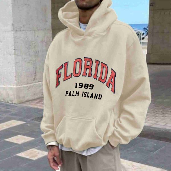 Sweatshirts Herren Jacken Florida Print American Retro Hoodies Männer 90S Y2K Vintage Übergroße Sweatshirt Herumn Hip Hop Streetwear Lose Pullover Top 240412