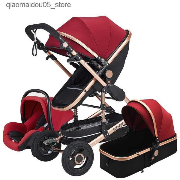 Carrinhos de bebê# alta paisagem carrinho de bebê 3-em-1 com assentos de carro PRAM de luxo rosa e Q240415