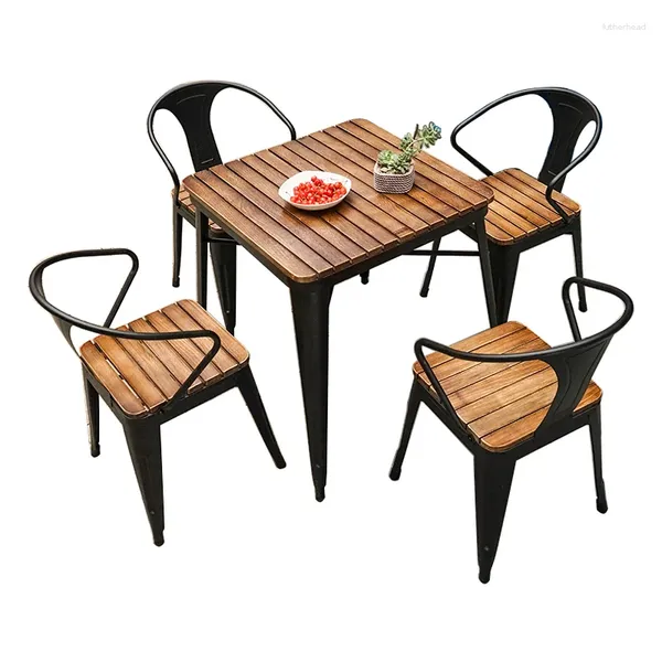 Estatuetas decorativas americanas de ferro forjado de madeira sólida simplicidade ao ar livre de mesa ocasional e cadeira Balcony Tea Shop Restaurant listrado