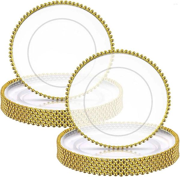 Piastre 50pc Caricatore in plastica trasparente con perle dorate Plate di servizio decorativo acrilico