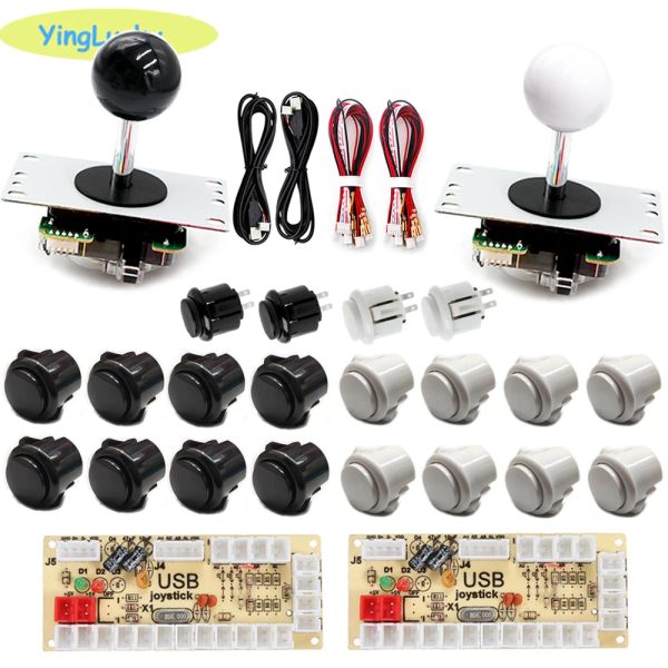 Joysticks 2 Jogadores Joysticks Kit com LED Arcade Joystick 5V Buttons LED Código USB Placa de controle para console de jogo