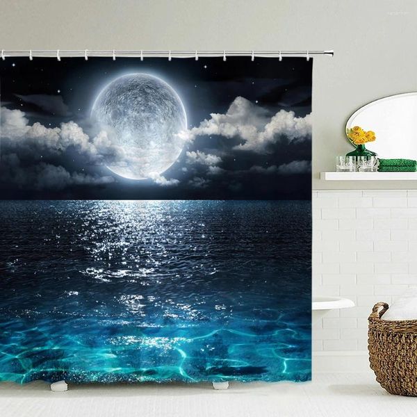 Cortinas de chuveiro Visualização noturna Stary Sky Earth Moon 3D Curta