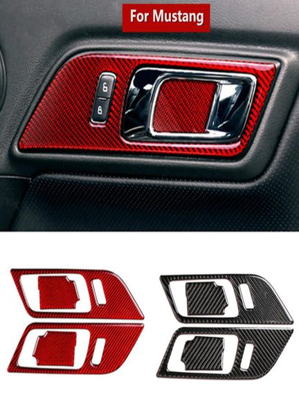 Para Ford Mustang Fibra de Carbono Manças Interiores da porta Tigela de capa decorativa Acessórios para estilo de carros Acessórios automáticos 7953763