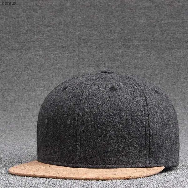 Ballkappen Top -Qualität Wollfilzfilz -Schnappkappen Winter Hip Hop Bboy Flat Peaked Cap Solid Skateboard Hut Männer Holz Cork Baseball Hatsl240403L240413