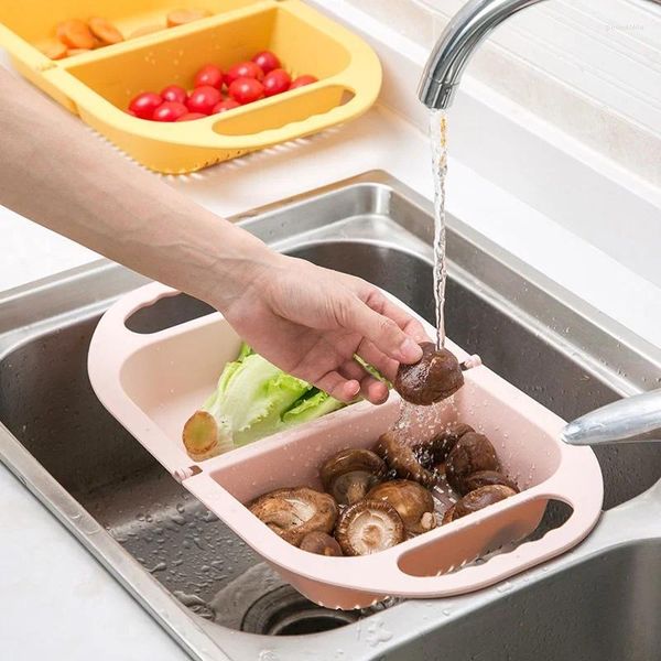 Armazenamento de cozinha Dobre cesta de cesta de plástico Bacia de lavagem de vegeta