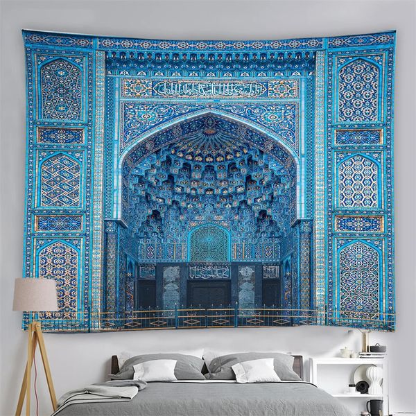 Tema islamico Tapestry marocchino Architettura muro di arazzi sospeso islamico vintage di lusso geometrico decorazione orientale 240403