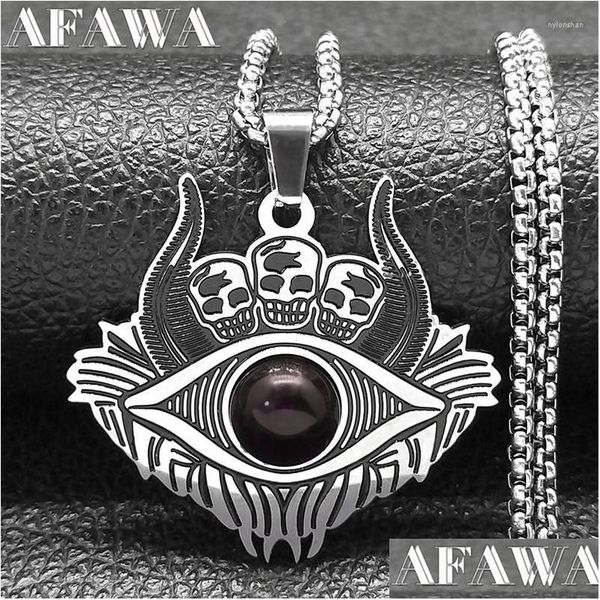 Anhänger Halskette Gothic SKL Satan Dämon Augenkette Halskette für Männer Frauen rote Farbe Edelstahl Retro Ziegenkopf Schmuck N9619S02 DHSWP