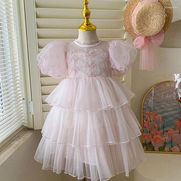 Girl Dresses NABINA GIURN BASSE SUMPIMENTO Summer Lace Vintage Lolita Princess Abito da ballo per bambini Abito a strati di compleanno 4-8y