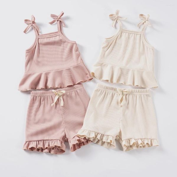 Giyim setleri çocuklar kız bebek kız arkadaşlık üst dantel şort 2 adet yaz gündelik çocuk kıyafetleri takım elbise