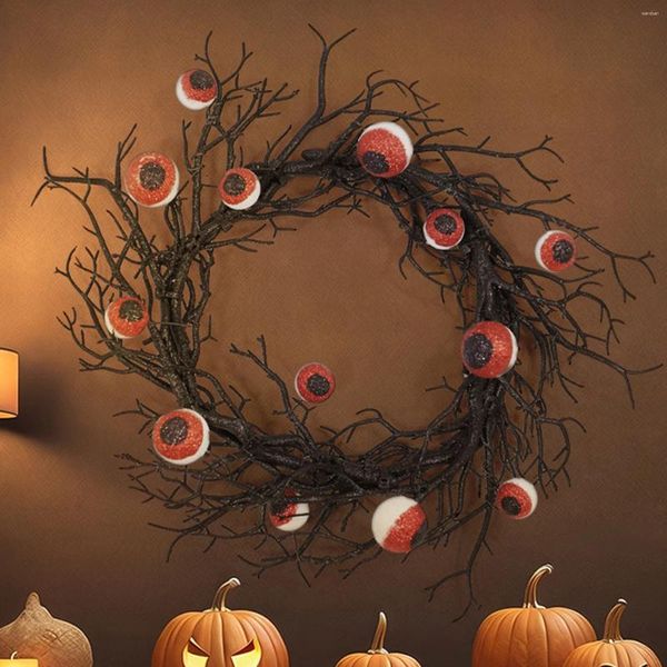 Декоративные цветы Хэллоуин венок для входной двери Готическая стена, висящая черная фон, празднование глазного яблока.