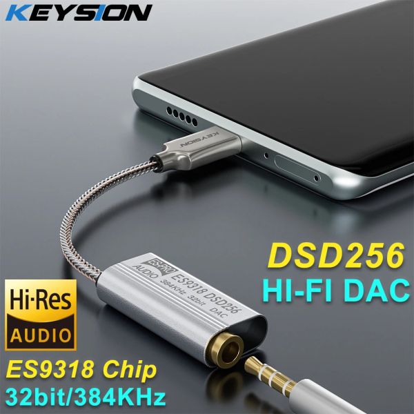 Amplificatore Keysion DSD256 HIFI DAC EARPHPHE AMPLIFICATORE USB Tipo C a Adattatore audio jack da 3,5 mm DECODER DIMATO 384KHz per iPhone 15