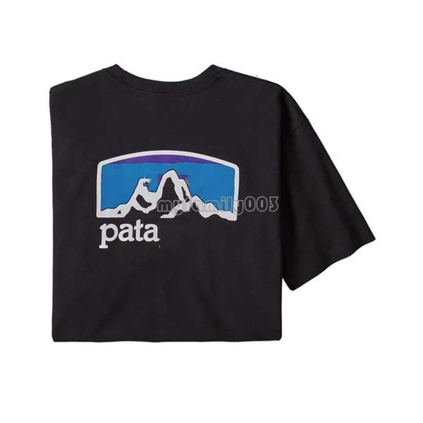 Дизайнерская футболка Patagonie Mens Mens Designer T -рубашки графические футболки Mens Tshirts хлопка Blue Black Whit Outdoor на ноге поднимается на гору S M L XL 2XL 3XL 23