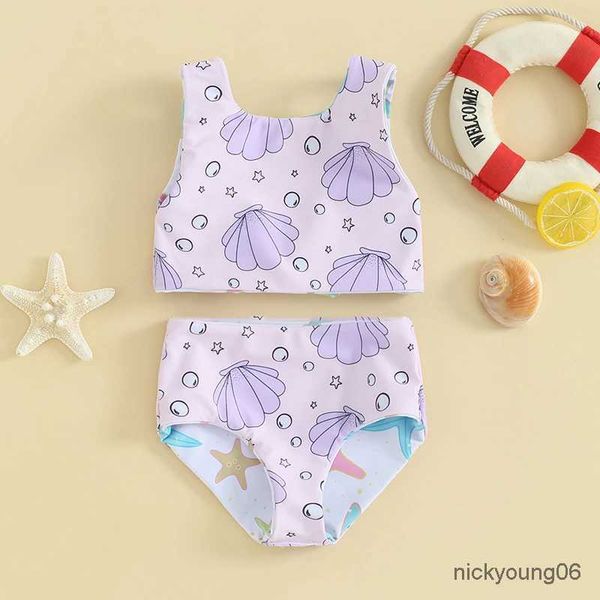 Tek parçalar 0-4y bebek kız bikini setleri 2024 Yaz Kabuğu/Çiçek Baskı Düğümlü Tankini ve Şort Set Çocuk Mayoları Toddler Mayo Takımları