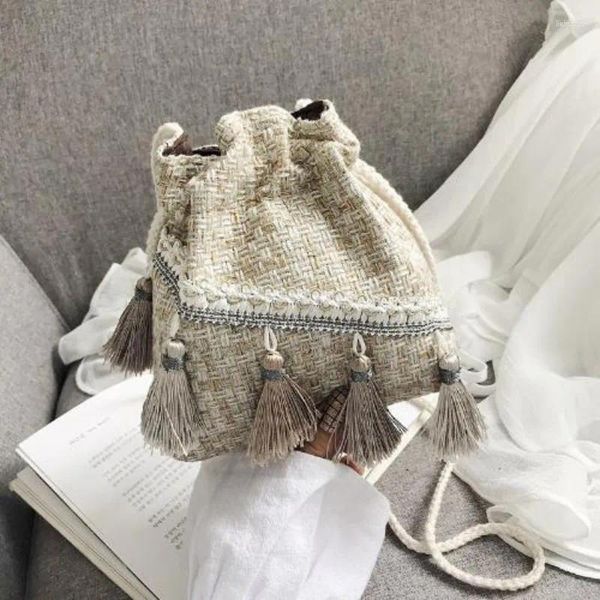 Umhängetaschen gewebte Quastenbeutel Bohemian Stickerei Fransen Drucke Kordelmesser Frauen Crossbody Ethnic Style Bolsas