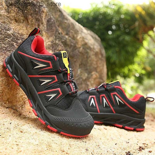 Sneakers calda venduta scarpe da trekking per bambini rosse nera impermeabili e scarpe da trekking da esterno in gomma non slip scarpe da arrampicata in montagna Q240413