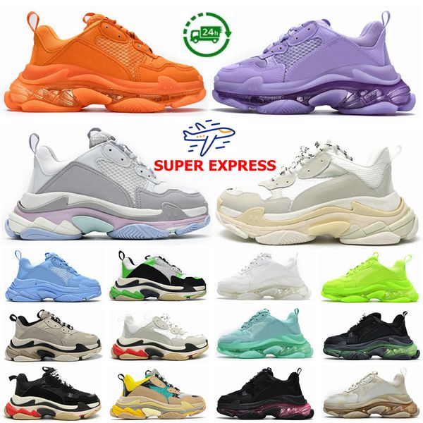 Дизайнерские тренеры Мужские женщины Baleciaga Triple S Clear Sole Sneakers Платформа повседневная обувь черно -белое серебристое розовое зеленое кристаллическое дно на открытом воздухе старый папа Chaussures