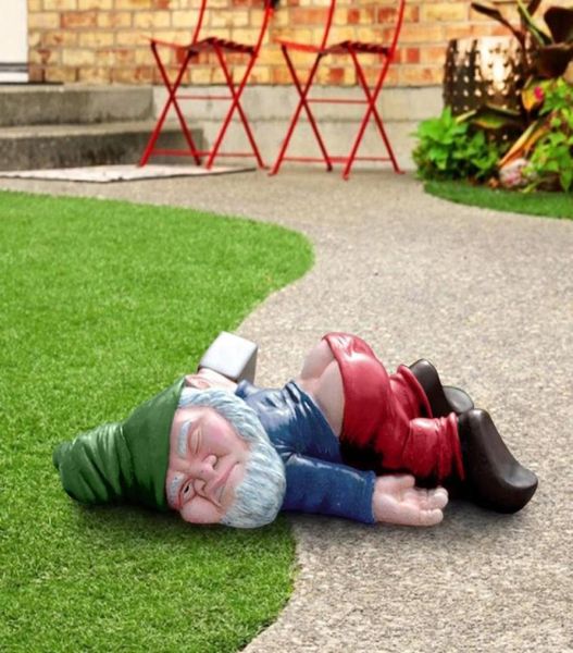 Decorazioni da giardino divertenti Sculture nane ubriache Creative Sleeping Gnomes Decorazione statue Figurine in miniatura Ornamenti del paesaggio in miniatura8238324