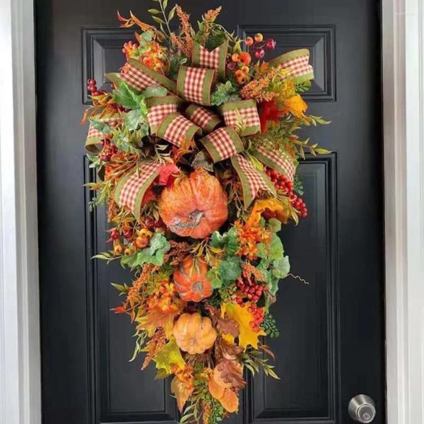 Dekorative Blumen 2024 Weihnachtskranz Thanksgiving Kürbis -Bogensimulation Orange Tür hängen nach Hause Dekoration