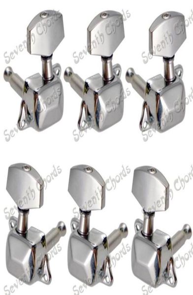 Um conjunto de teclas de pinos de ajuste semiclosados do Chrome para tunes de guitarra acústicos com cabine de guitarra Big Square Handle Parts54755702011592