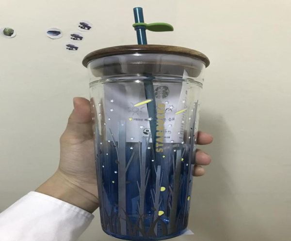 Limited Edition Canelas de madeira tampa de madeira Sky Sky Firefly Glass Straw Cup de grande capacidade3724015