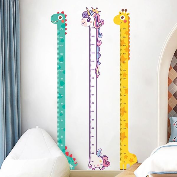 Adesivo fofo de altura do desenho animado unicorn dinosaur giraffe parede medindo adesivos de réguas para o quarto de infância de crianças decoração de jardim de infância 240410