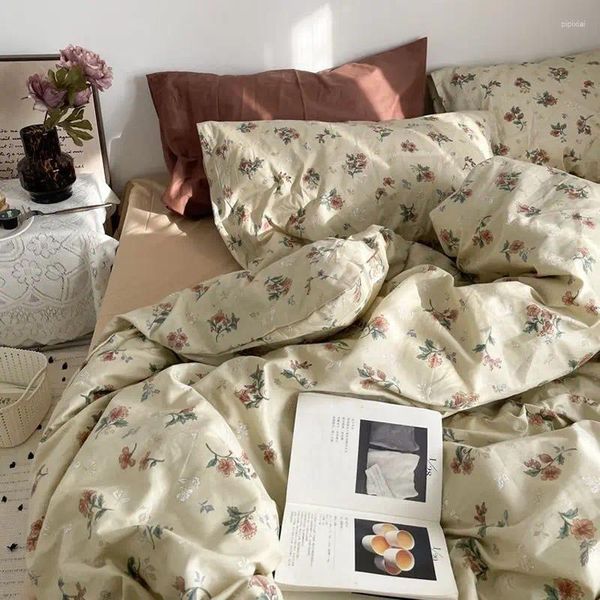 Set di biancheria da letto set di coperture per piumino floreale vintage con foglio piatto cuscino per due dimensioni ragazze in tessili da casa coreana nessun riempitivo