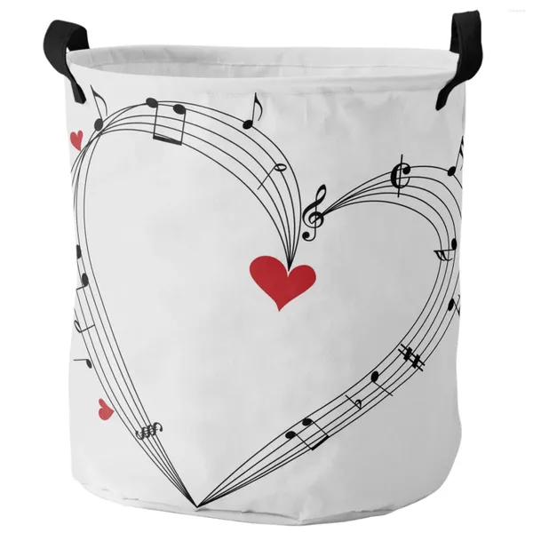 Waschküche Taschen Musik Symbol Red Heart Musical Note schmutziger Korb faltbarer Hausorganisator Kleidung Kinder Spielzeug Aufbewahrung