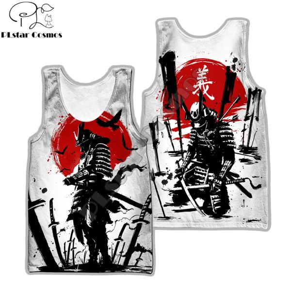 Malzemeler samurai oni maske dövmesi 3d tüm baskılı erkekler yelek yaz harajuku kolu tişört unisex casual polyester tank üstleri bx63