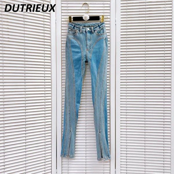 Jeans femminile autunno britannico donna stretch stretch slim fit tapppered pantals pantaloni da ragazza a fessura abbinata per pantaloni lunghi