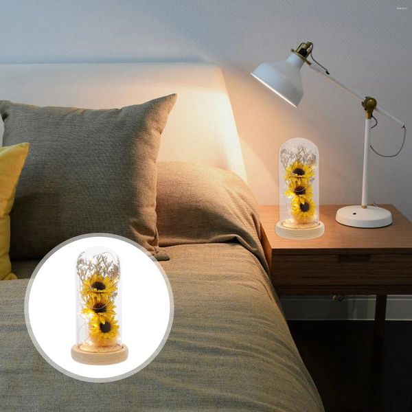 Flores decorativas Sunflower Led Lamp Lamp Mini Dome Light Decoração Night Glass Vitroleros para Artificial