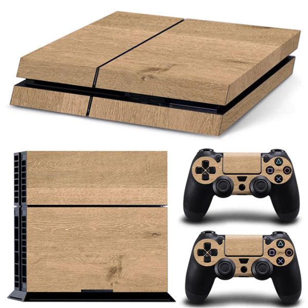 Adesivos designs de madeira para console PS4 e 2 controladores adesivos de pele PS4 Wood Grã