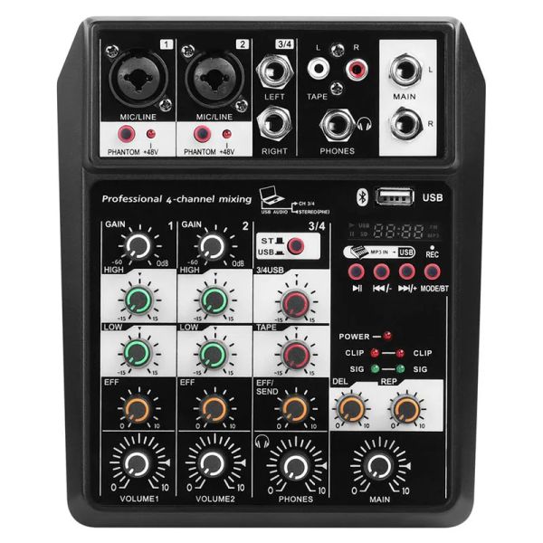 Mixer 110240V Bluetooth Wireless 4 Canais Mixer de áudio Console de mistura de som portátil Interface USB para performances de palco Música